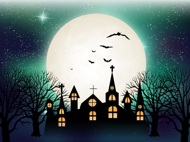 Kasteel van de Halloween nacht achtergrond - Vector, afbeelding