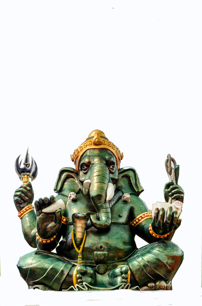 Zelená Ganéša hinduistický bůh socha na bílém pozadí - Fotografie, Obrázek