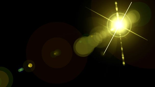 Digital lens flare in black background horizontal frame warm and abstract background - Photo, Image