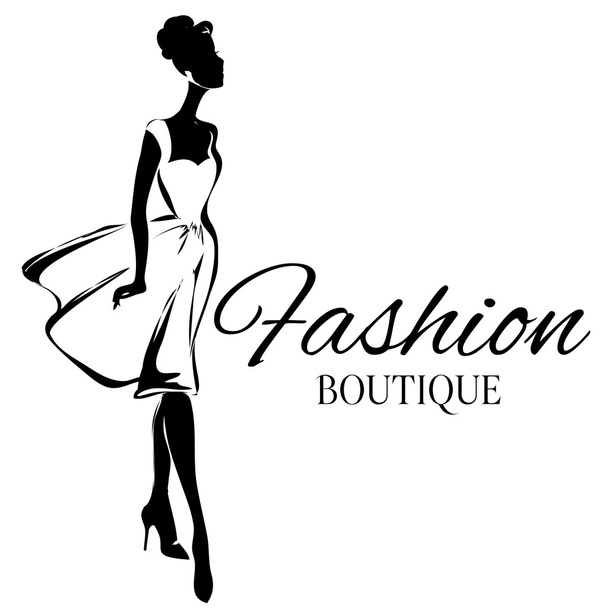Moda butik logolu siyah ve beyaz kadın siluet vektör - Vektör, Görsel