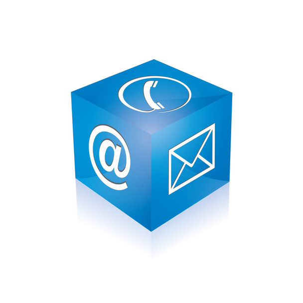 krychle kontaktní telefon na email e-mail linka kontaktfomular callcenter volání piktogram znaménko symbol krychle - Vektor, obrázek