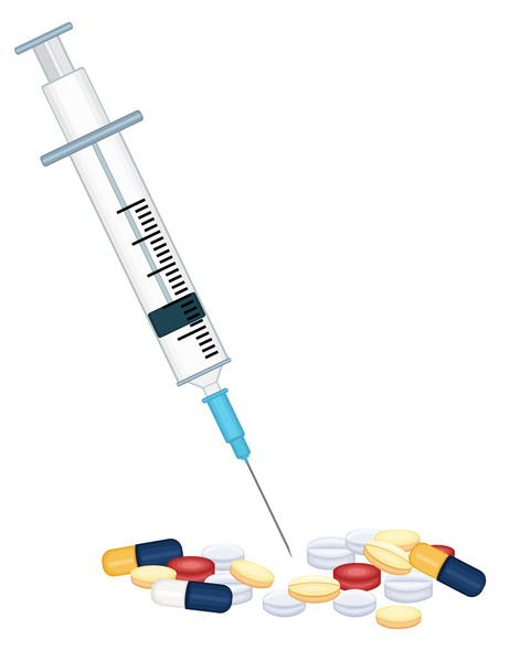 Syringe and prescription medication drugs - Vector, Image
