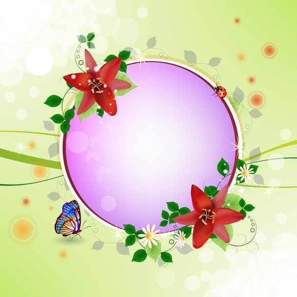 Фон с красными лилиями и бабочкой
 - Вектор,изображение