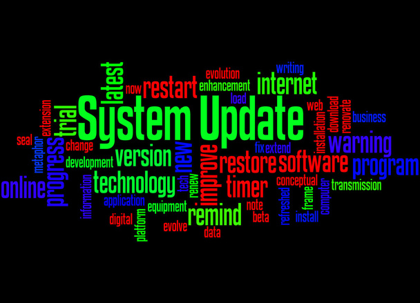 Systeemupdate, word cloud concept - Foto, afbeelding