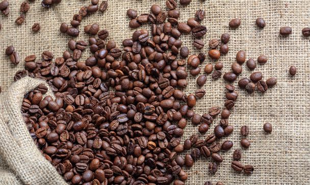 Coffee beans out of a sack - Foto, imagen