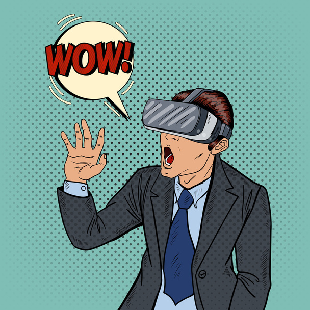 Hombre de negocios sorprendido en gafas de realidad virtual. Pop Art Vector ilustración
 - Vector, Imagen