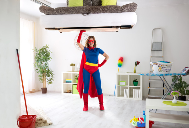 Super hero woman ready for cleaning house  - Фото, изображение