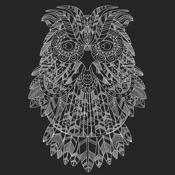Big eagle owl. Birds. Hand drawn doodle zentangle - Vector, imagen