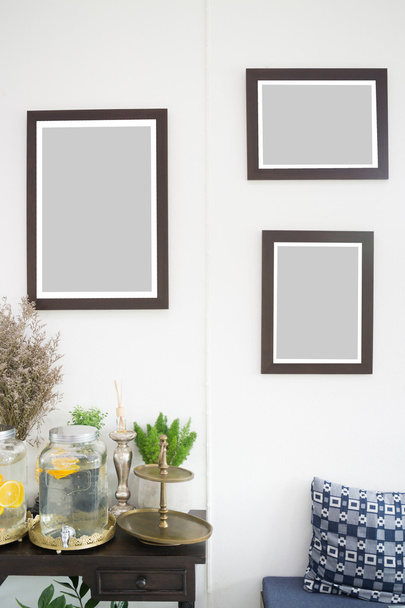 Room interior with frames on white wall - Photo, Image