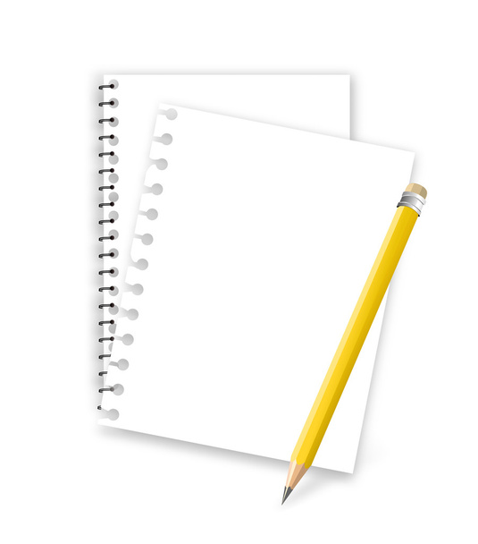 Torn notebook pages with pencil vector - Διάνυσμα, εικόνα