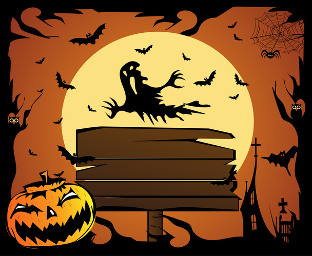 Happy Halloween achtergrond met bord - Vector, afbeelding