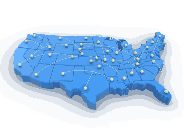 Χάρτης των ΗΠΑ με διαδρομές πτήσης. Εικόνα με διαδρομή αποκοπής. - Διάνυσμα, εικόνα