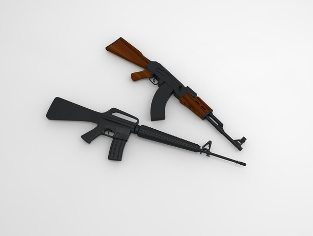 Kalashnikov AK-47 an M 16, on background.  - Foto, Imagen
