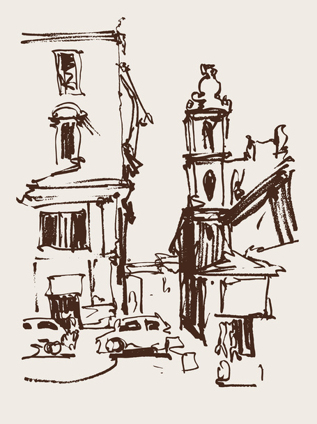 szabadkézi vázlat Seria rajza Róma Olaszország táj - Vektor, kép