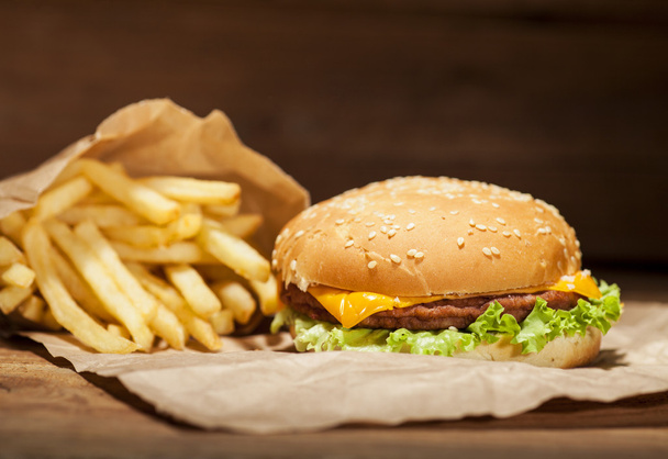 Fresh burger on wooden background - Foto, immagini