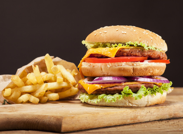 Fresh burger on wooden background - Zdjęcie, obraz