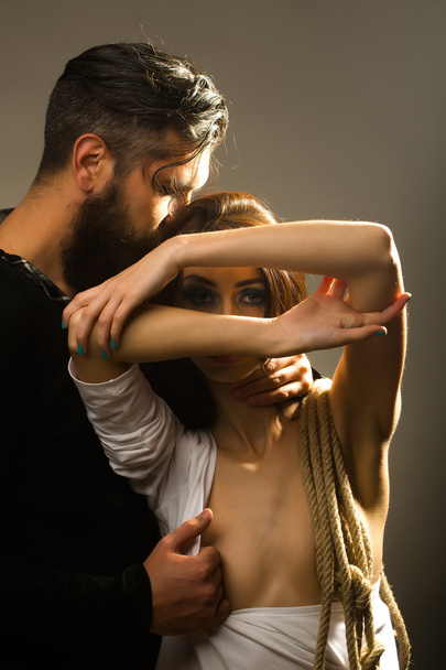 sexy couple with rope - Fotoğraf, Görsel