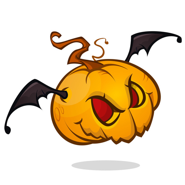 Cartoon pumpkin head with bat wings flying and screaming. Vector Halloween ilustration isolated - Vector, imagen
