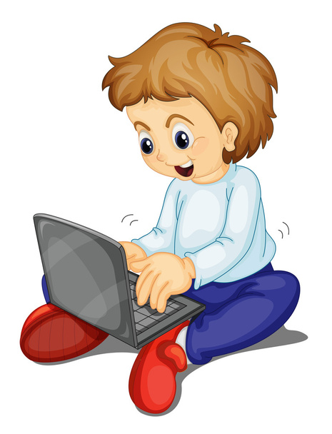 a boy and laptop - Vettoriali, immagini