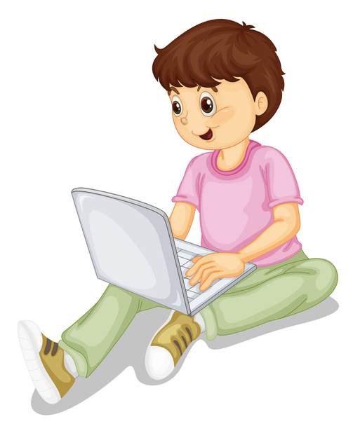 a boy and laptop - Vettoriali, immagini