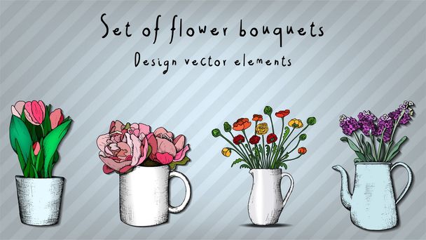 花の花束のベクターを設定します。デザイン要素. - ベクター画像