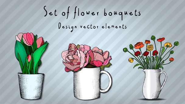 Conjunto vectorial de ramos de flores. Elementos de diseño
. - Vector, imagen