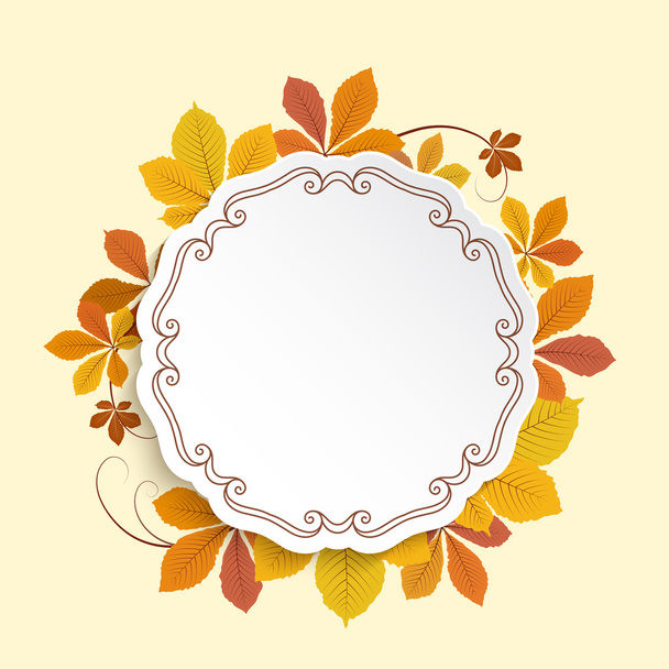 Autumn label, circle frame with yellow leaves - Vektor, Bild