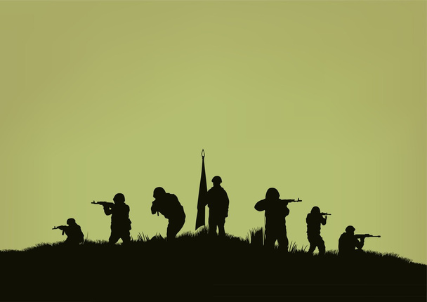  Illustration, the soldiers going to attack and helicopters - Vector, Image
