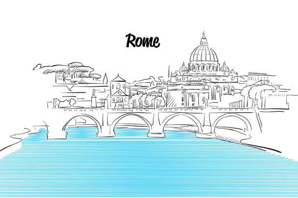 Řím Panorama Vacation obrys skici - Vektor, obrázek