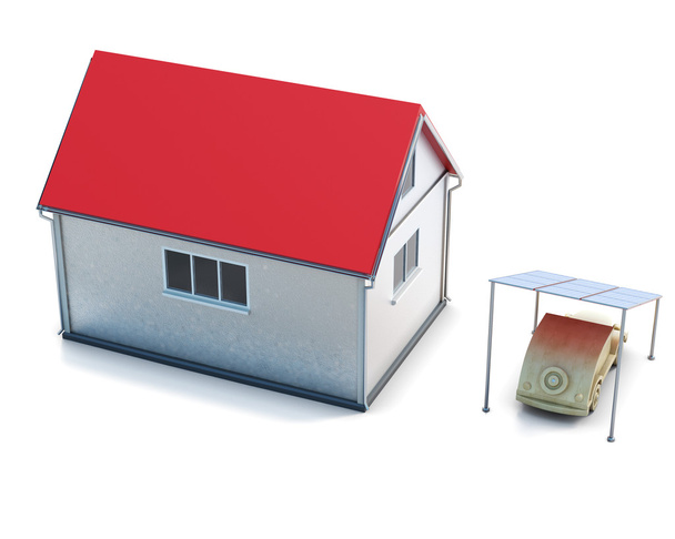 Eco concepto de la casa vista superior sobre fondo blanco. 3d imagen de renderizado
 - Foto, imagen