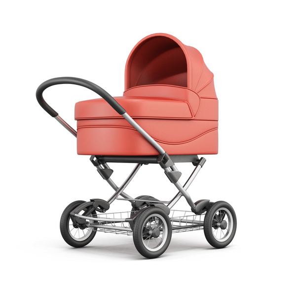 Kırmızı bebek arabası. Çocuk için. 3D render. - Fotoğraf, Görsel