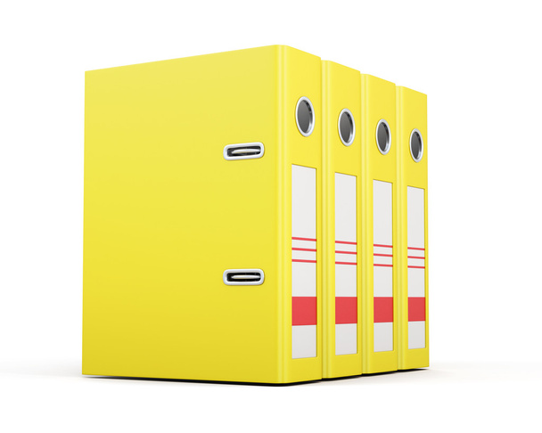 Office folders standing in a row. Yellow ring binders. 3d render - Photo, Image