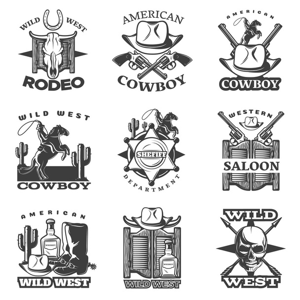 Wild West Emblem Set - Διάνυσμα, εικόνα
