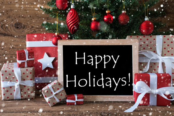 Colorful Christmas Tree With Snowflakes, Text Happy Holidays - Zdjęcie, obraz