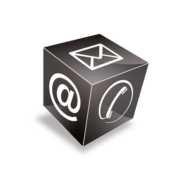 3D κύβου επικοινωνίας τηλέφωνο στο ηλεκτρονικό ταχυδρομείο e-mail hotline kontaktfomular callcenter κλήση εικονόγραμμα ένδειξη σύμβολο κύβος - Διάνυσμα, εικόνα