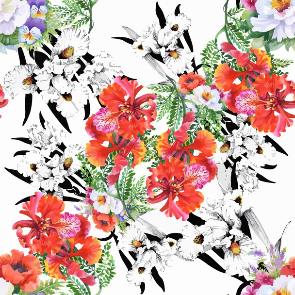 Beautiful Summer Flowers Pattern - Vecteur, image