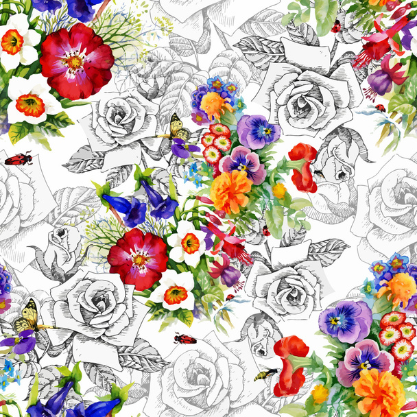 Beautiful Summer Flowers Pattern - Vektori, kuva
