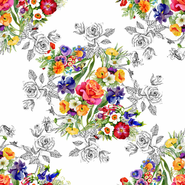 Όμορφο καλοκαίρι λουλούδια μοτίβο - Διάνυσμα, εικόνα