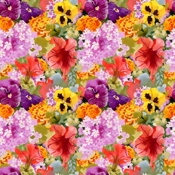 Beautiful Summer Flowers Pattern - Vector, Image
