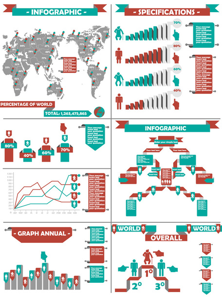 Infographic demografik rtero labbel kırmızı - Vektör, Görsel