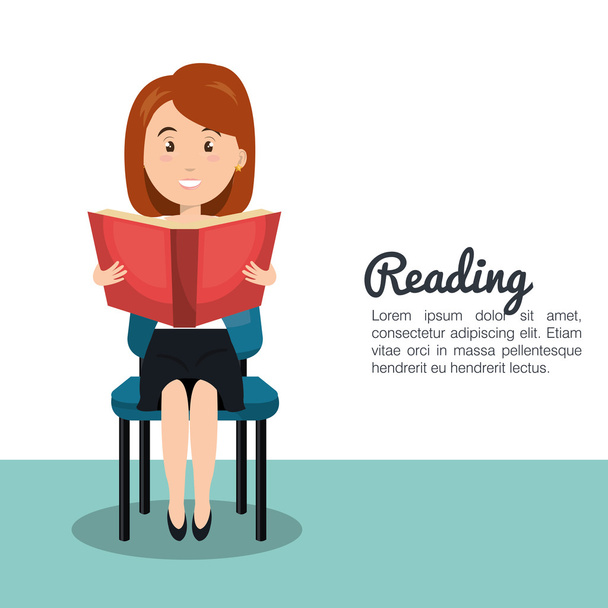 mujer leyendo libro de texto r icono
 - Vector, Imagen