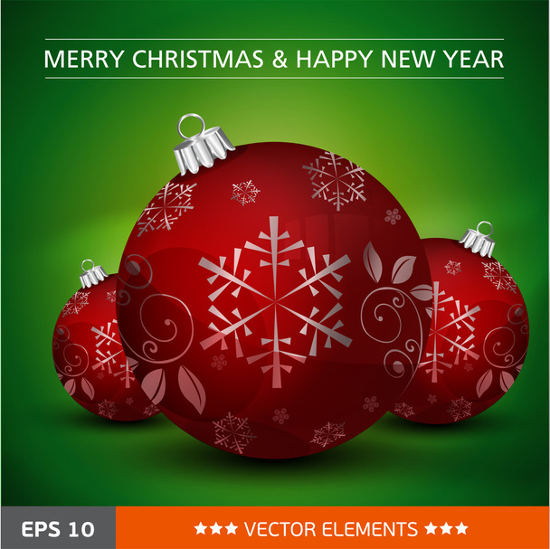 Набор рождественских балов на зеленом фоне
 - Вектор,изображение