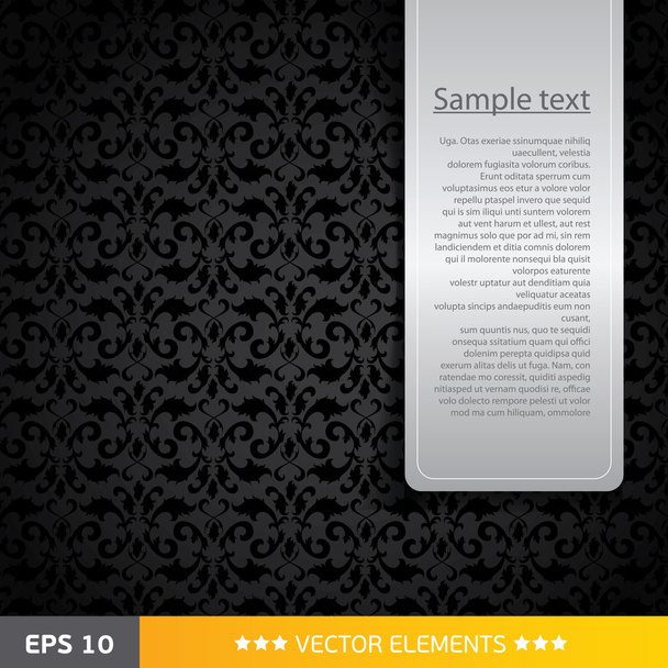 Black damask background with text tag - Vetor, Imagem