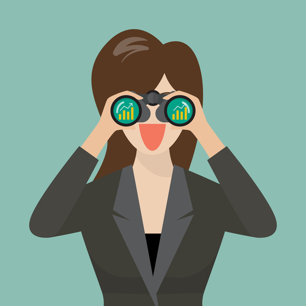 Mujer de negocios usa prismáticos en busca de futuro empresarial
 - Vector, imagen