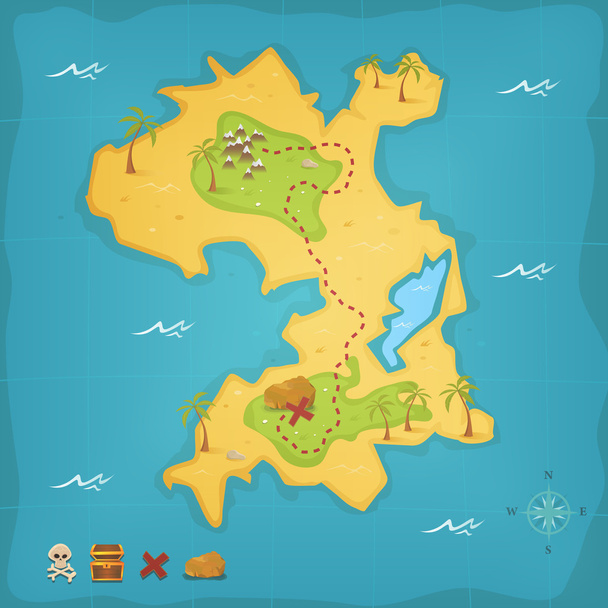 Ostrov pokladů a pirátská mapa - Vektor, obrázek