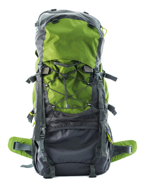 Velký zelený turistický batoh izolovaný na bílém - Fotografie, Obrázek