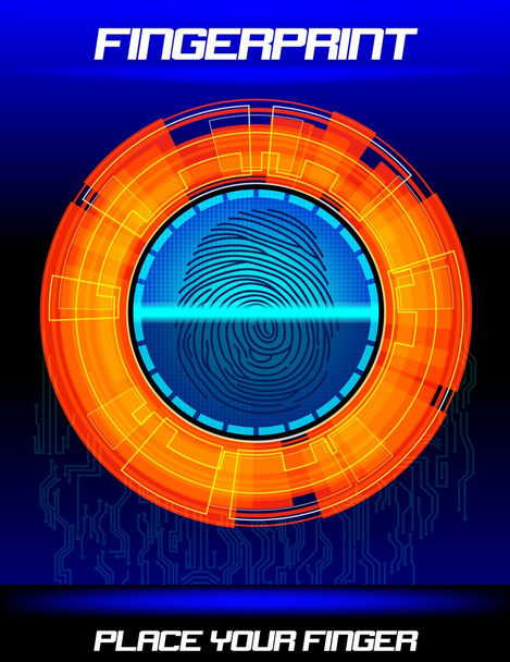 Сканування відбитків пальців помаранчевий фон, система ідентифікації
  - Вектор, зображення