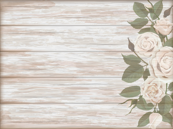 Vintage wooden background white rose bud - Wektor, obraz