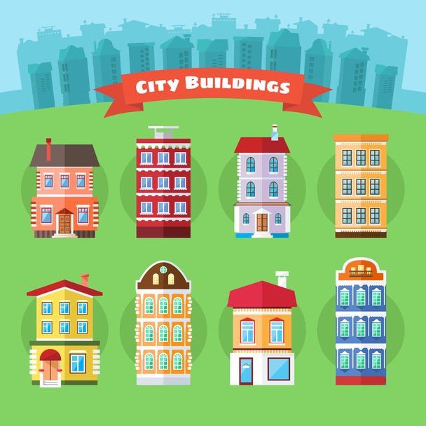 ベクター都市および町の建物のセット - ベクター画像