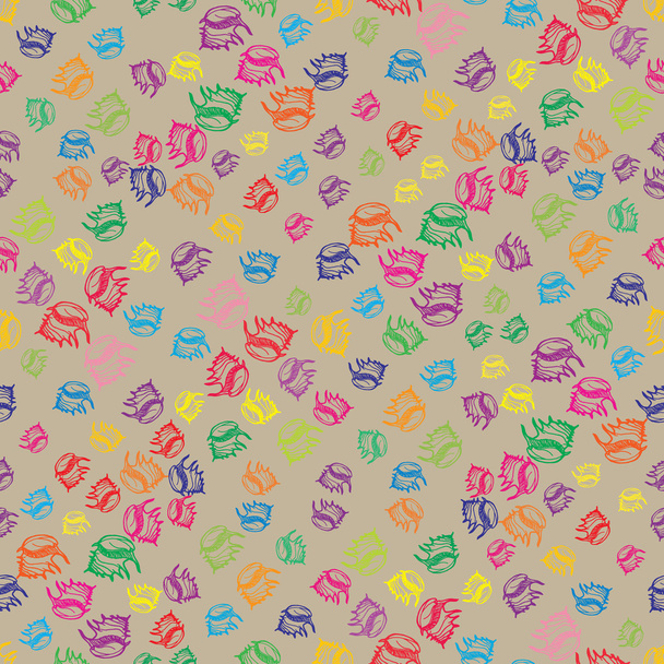 Doodles seashells colorful seamless pattern for background. Vector illustration - Vector, Image